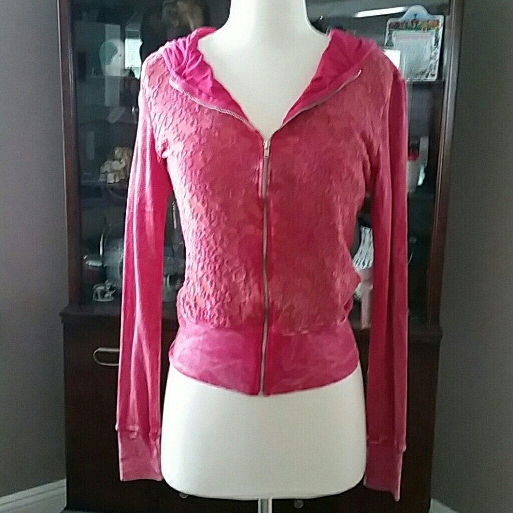 Katydid Pink Lace Zip Hoodie Jacket